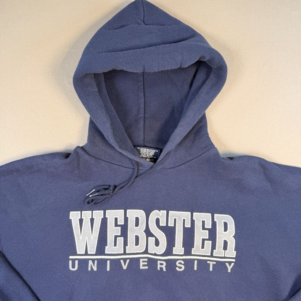 VTG 90s Blue Webster University Sweatshirt Hoodie Jansport Made in USA Size L - Picture 2 of 7